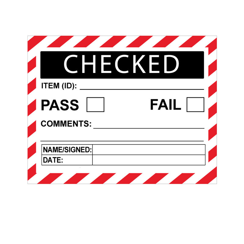 Checked Pass / Fail Check Box Labels - Red & Black - 100 x 75mm Labels | Warning Labels | PPI Labels