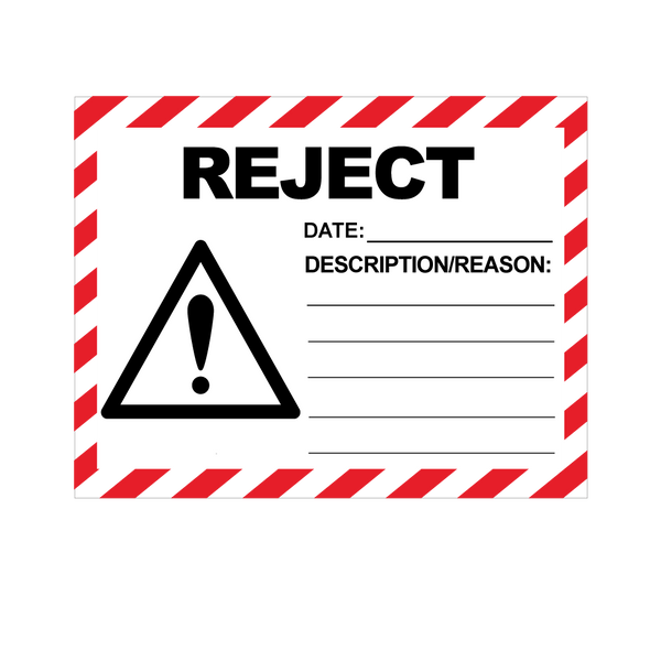 Reject Labels - 100 x 75mm Labels | Warning Labels | PPI Labels