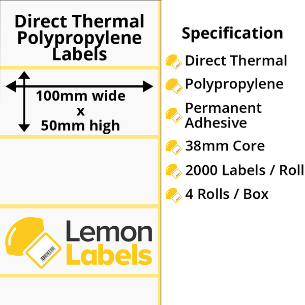 LL1004-24 - 100 x 50mm Direct Thermal Polypropylene Labels With Permanent Adhesive on 38mm Cores