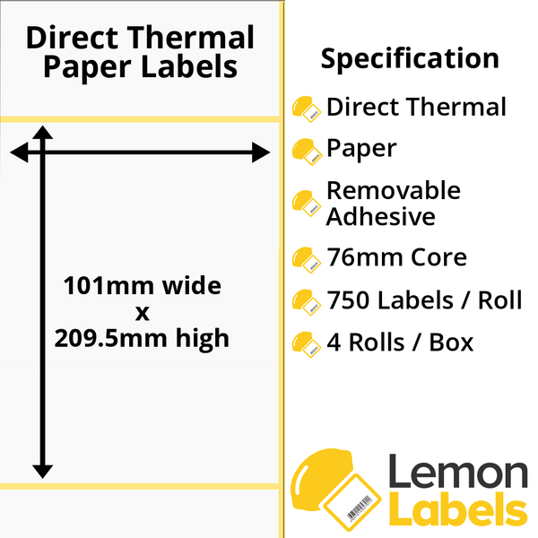 LL1017-22 - 101 x 209.5mm Direct Thermal Paper Labels With Removable Adhesive on 76mm Cores