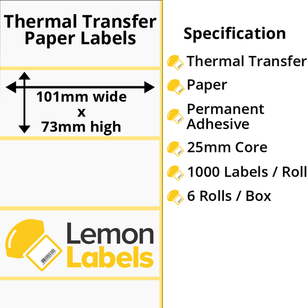 LL1027-21 - 101 x 73mm Thermal Transfer Paper Labels With Permanent Adhesive on 25mm Cores