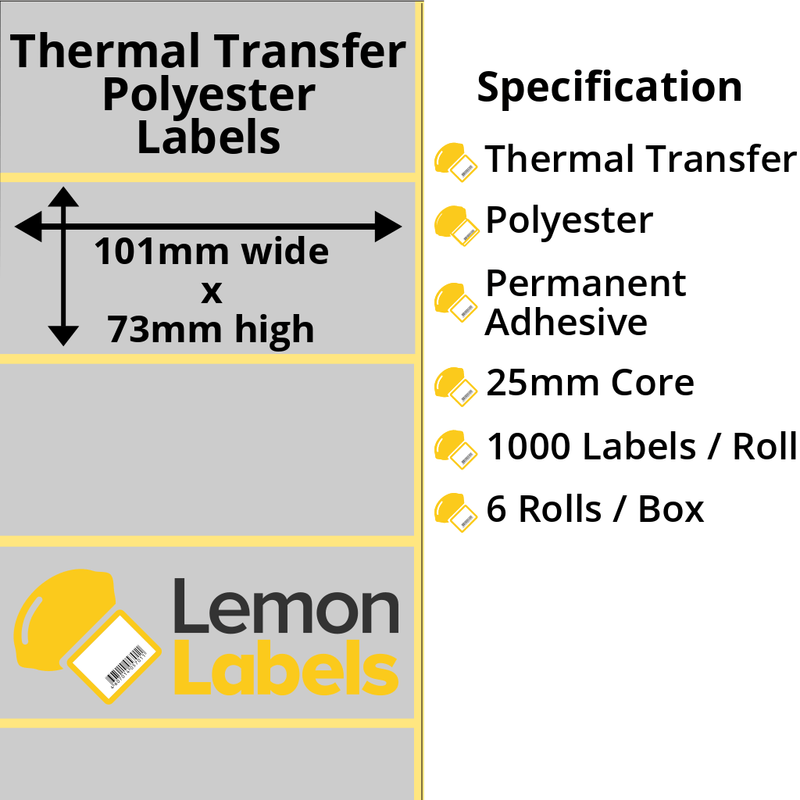 LL1027-27 - 101 x 73mm Silver Polyester Labels With Permanent Adhesive on 25mm Cores