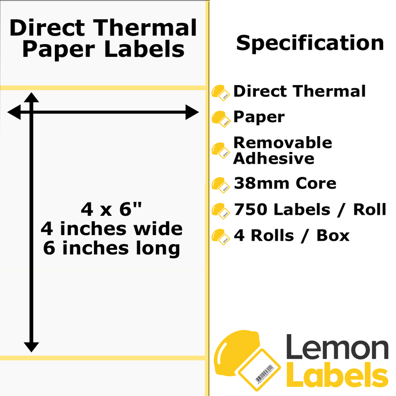 LL1040A-22 - 4x6" Direct Thermal Paper Labels With Removable Adhesive on 38mm Cores