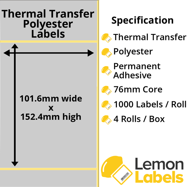 LL1041-27 - 101.6 x 152.4mm Silver Polyester Labels With Permanent Adhesive on 76mm Cores