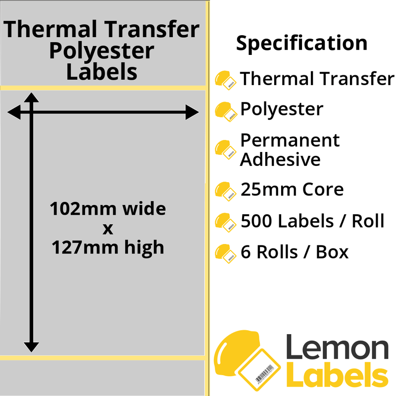 LL1051-27 - 102 x 127mm Silver Polyester Labels With Permanent Adhesive on 25mm Cores