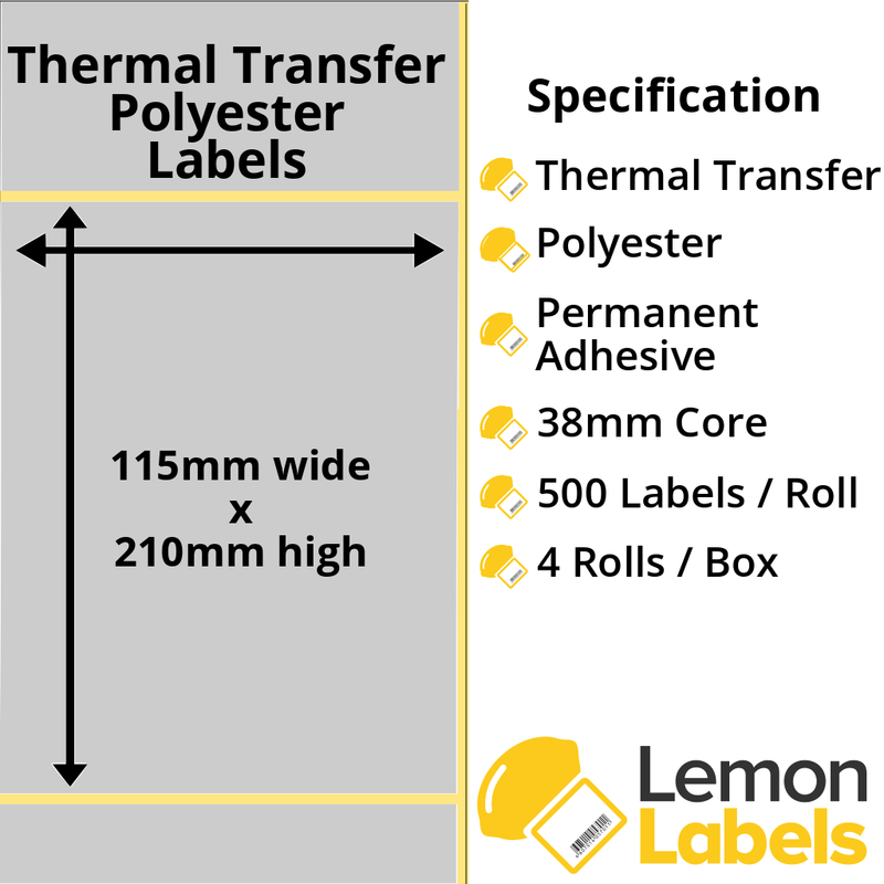 LL1067-27 - 115 x 210mm Silver Polyester Labels With Permanent Adhesive on 38mm Cores