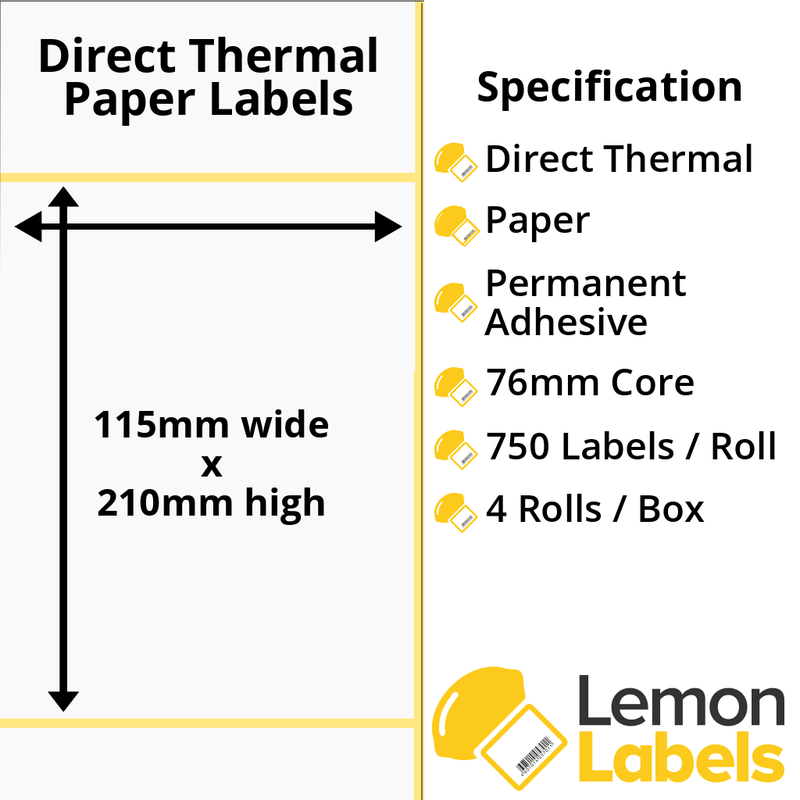 LL1068-20 - 115 x 210mm Direct Thermal Paper Labels With Permanent Adhesive on 76mm Cores