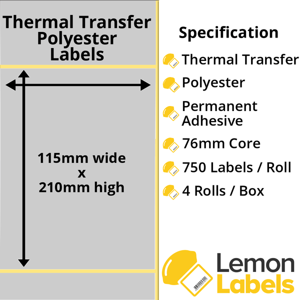 LL1068-27 - 115 x 210mm Silver Polyester Labels With Permanent Adhesive on 76mm Cores