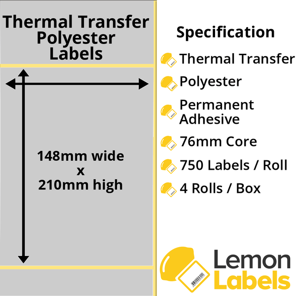 LL1080-27 - 148 x 210mm Silver Polyester Labels With Permanent Adhesive on 76mm Cores