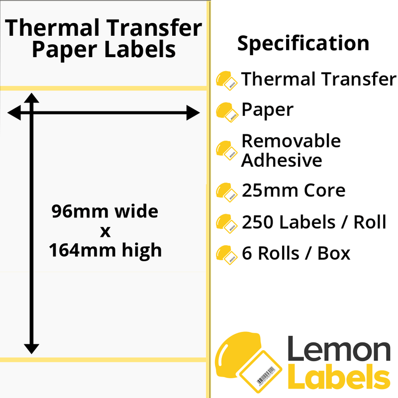 LL1201-23 - 96 x 164mm Thermal Transfer Paper Labels With Removable Adhesive on 25mm Cores