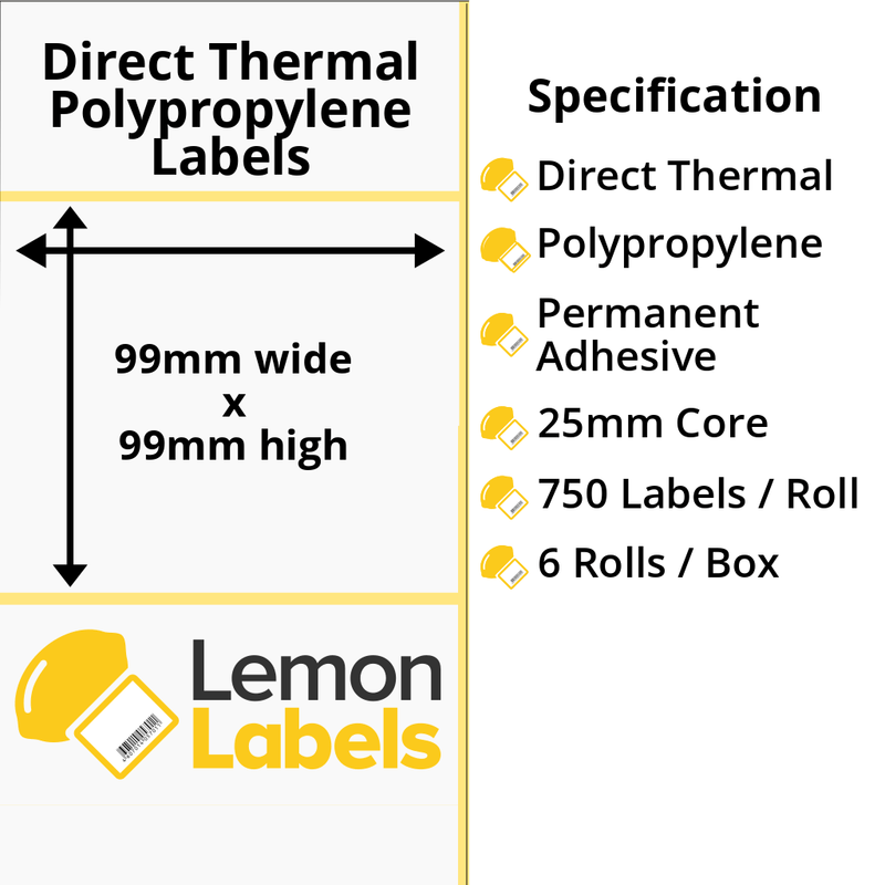 LL1210-24 - 99 x 99mm Direct Thermal Polypropylene Labels With Permanent Adhesive on 25mm Cores