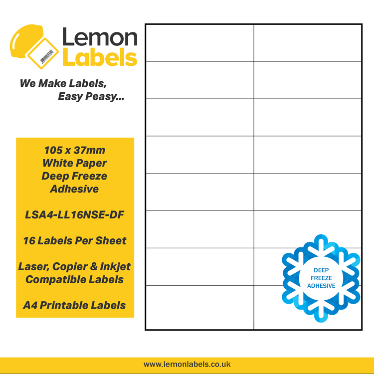 LSA4-LL16NSE-DF - 105 x 37mm White Paper With Deep Freeze Adhesive Labels, 16 labels to an A4 sheet, 100 sheets